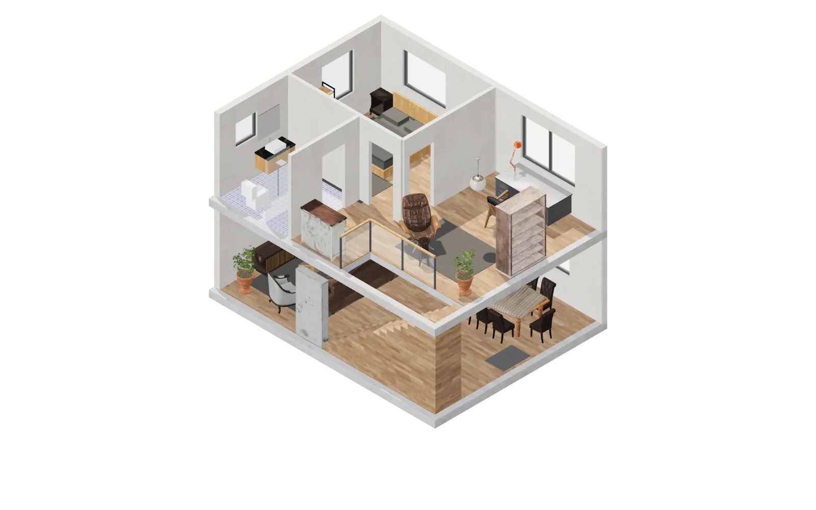 Maqueta 3D: Casa de dos plantas