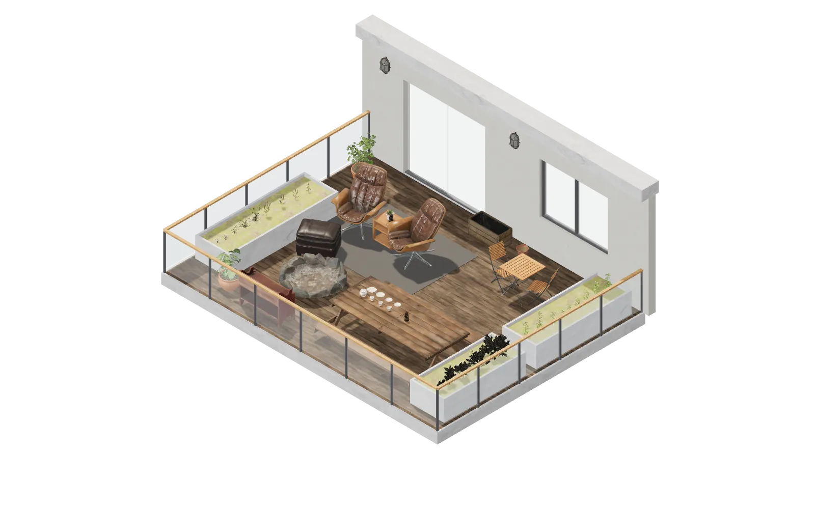 Maqueta 3D: Terraza con jardín